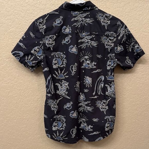 Quicksilver Boys Button Down surf skate Short Sleeve Shirt Size Medium - Picture 2 of 8